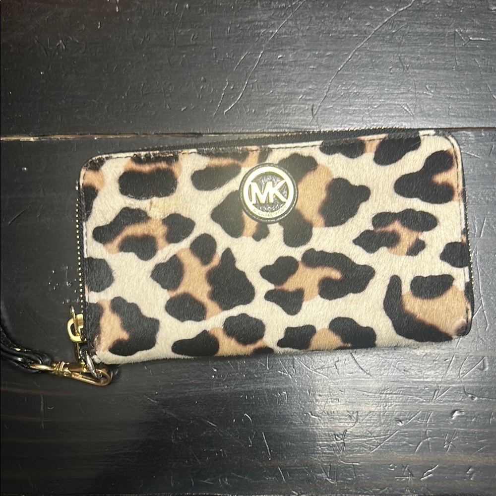 Michael Kors Animal Print Wallet with Gold Accent
